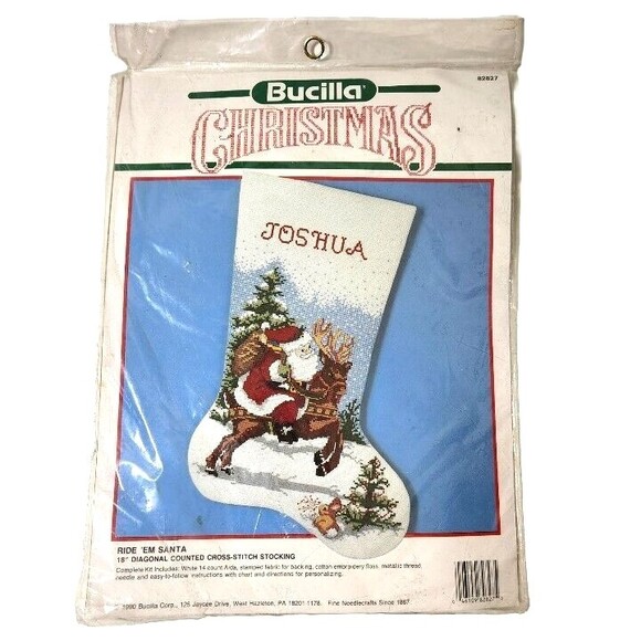 Vintage Christmas Stocking Cross Stitch Kit  Bucilla 82827 Ride 'Em Santa - Picture 1 of 5